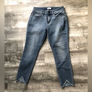 Loft Petite Curvy Skinny Ankle Jeans Cropped Fringe V On Ankle Light Wash